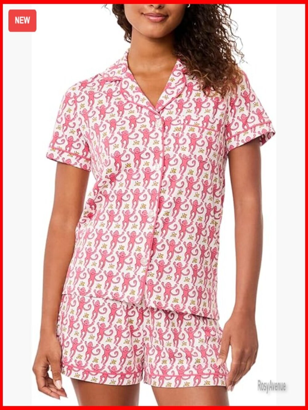 Women Y2K Pajama Set Button Down Monkey Shorts Summer Loungewear Pjs 2PC